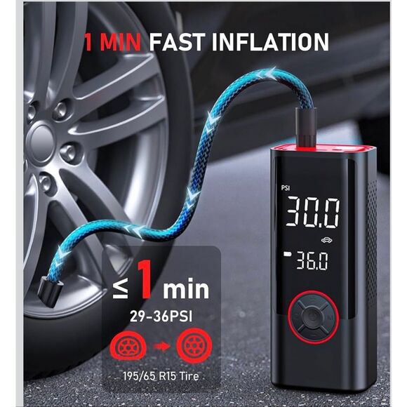 Tire Inflator Portable Air Compressor, Cordless Air Pump for Car Tires with Pres - Picture 2 of 10